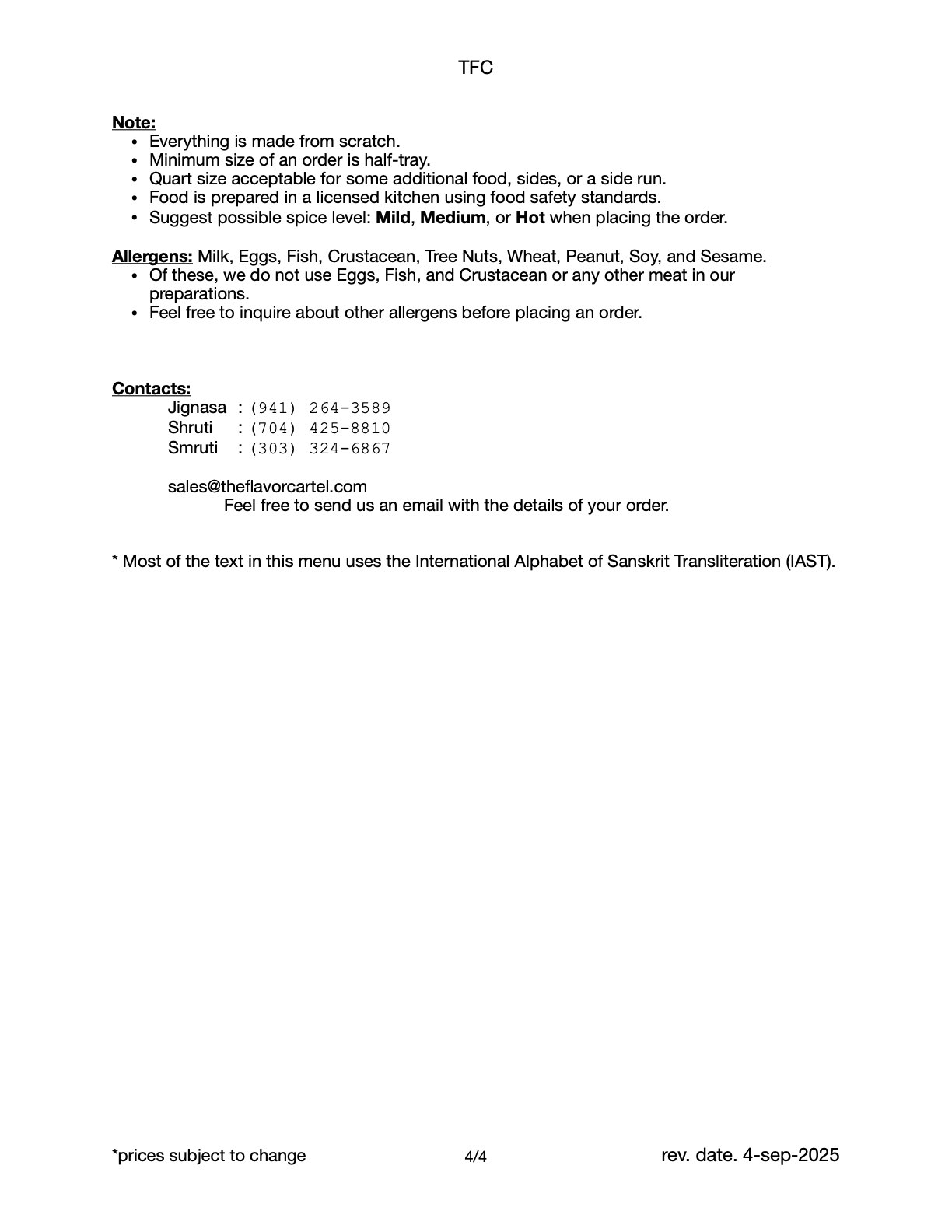 Page 4/4 of The Flavor Cartel's menu